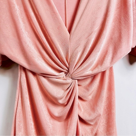 NWT Fashion Nova Sz Medium Pink V-Neck Dolman Sleeve Front Split Ruched Dress - Picture 10 of 12